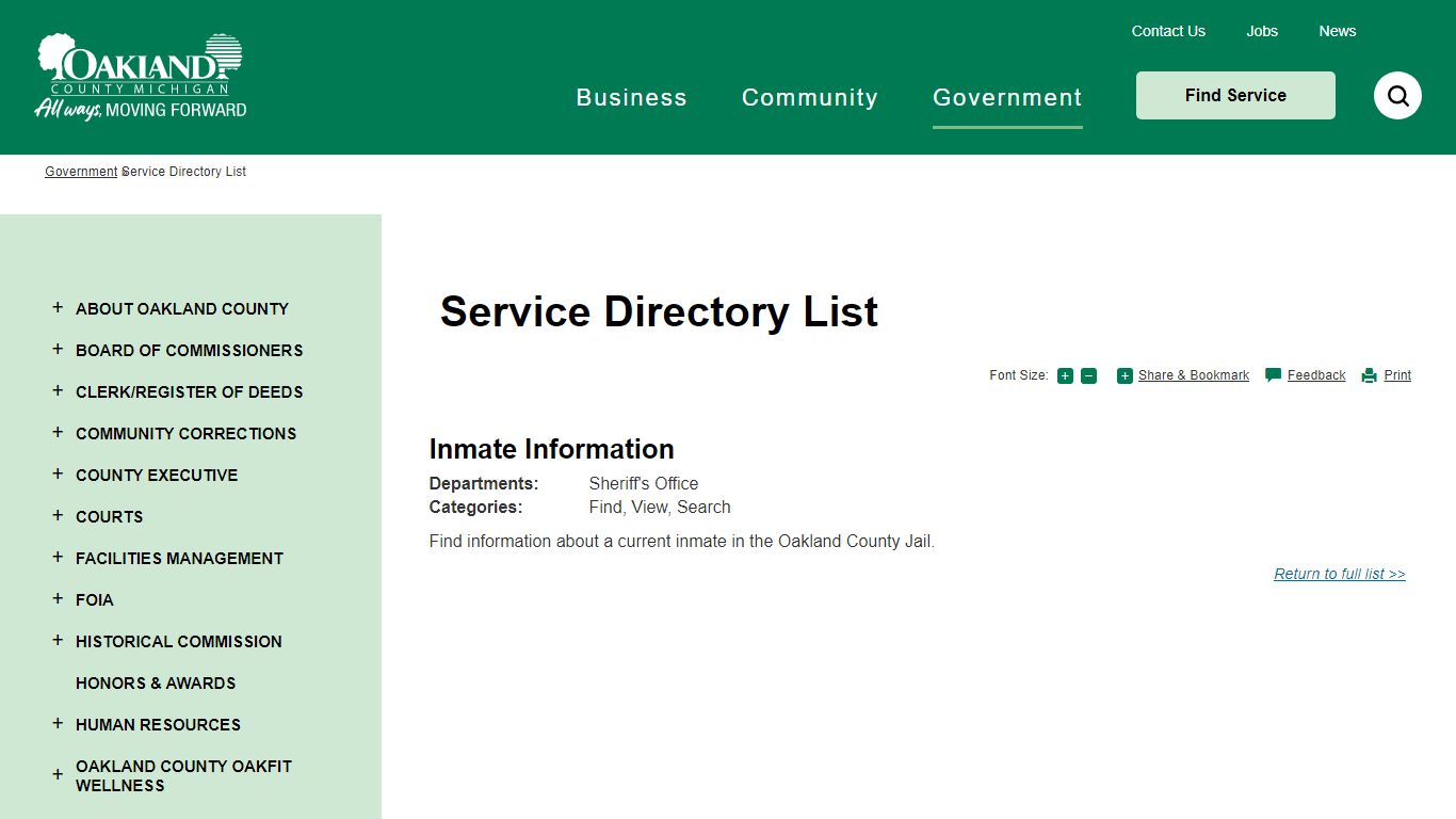 Service Directory List | Oakland County, MI